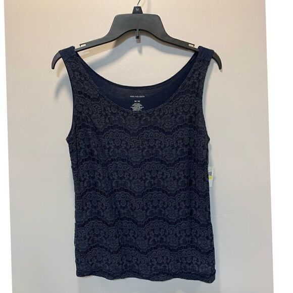 $5 item/ NWT Gf Van Heusen Soft stretchy navy lace front tank top - Picture 8 of 12